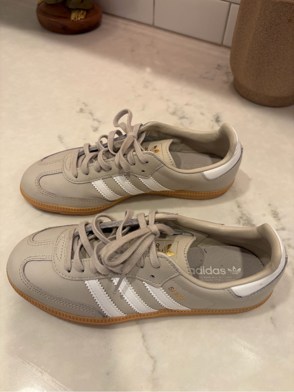 adidas Kids Samba Sneakers in Light Gray with White Stripes